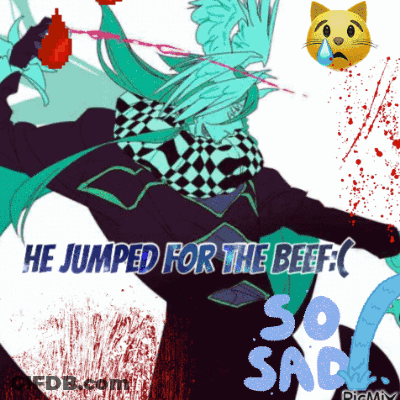 A Cartoon Drawing Of A Man With The Words He Jumped For The Beef So Sad GIF