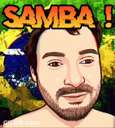 A Cartoon Drawing Of A Man With The Words Samba Written Above Him GIF