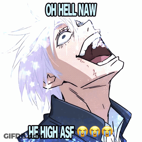 A Cartoon Drawing Of A Man With White Hair And The Words Oh Hell Naw He High Asf GIF