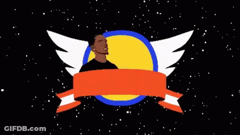 A Cartoon Drawing Of A Man With Wings And A Banner GIF