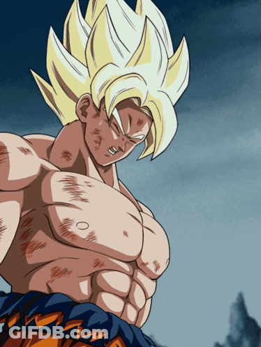 A Cartoon Drawing Of A Man With Yellow Hair And A Muscular Torso GIF