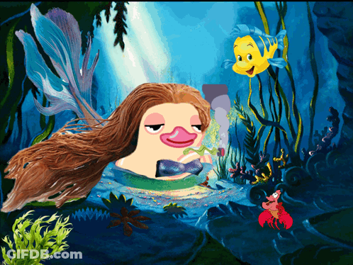 A Cartoon Drawing Of A Mermaid With A Duck Head GIF