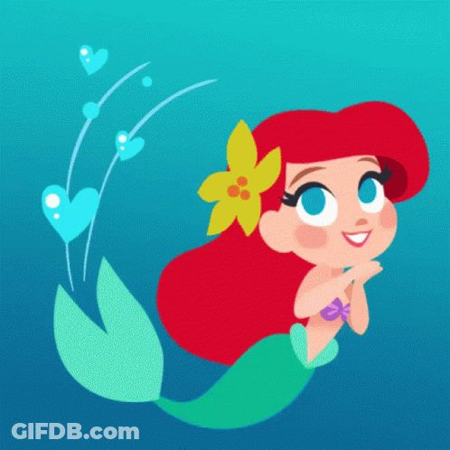 A Cartoon Drawing Of A Mermaid With Hearts Coming Out Of Her Tail GIF