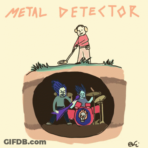 A Cartoon Drawing Of A Metal Detector And A Metal Band GIF