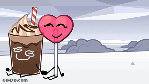A Cartoon Drawing Of A Milkshake And A Heart Shaped Lollipop GIF