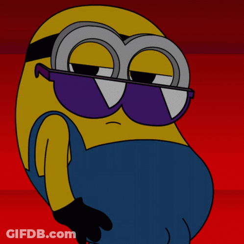 A Cartoon Drawing Of A Minion Wearing Glasses GIF