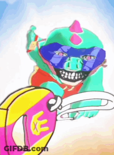 A Cartoon Drawing Of A Monkey With A Blue Mask On His Face GIF