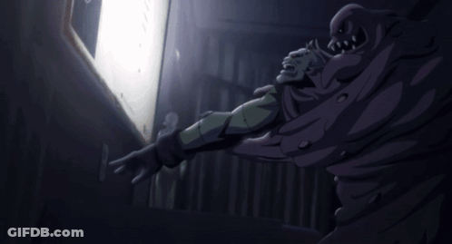 A Cartoon Drawing Of A Monster Looking Out A Doorway GIF