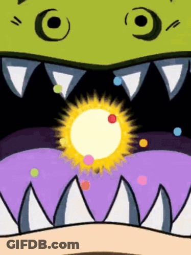 A Cartoon Drawing Of A Monster 'S Mouth With Teeth And A Sun In It GIF