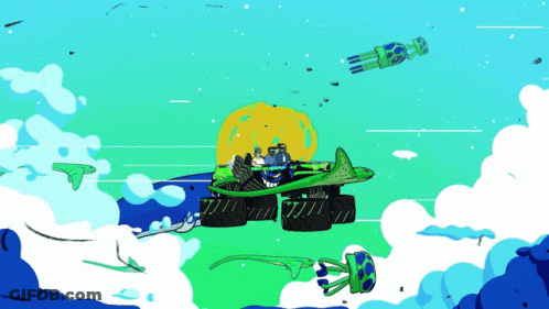 A Cartoon Drawing Of A Monster Truck With A Whale And Stingrays GIF