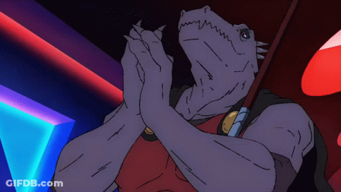 A Cartoon Drawing Of A Monster With A Spear GIF