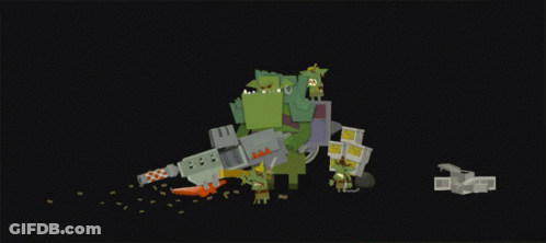 A Cartoon Drawing Of A Monster With A Sword And A Flamethrower With The Number 1 On It GIF
