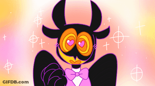 A Cartoon Drawing Of A Monster With Horns And A Heart In His Eyes GIF