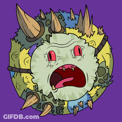 A Cartoon Drawing Of A Monster With Horns And Sharp Teeth GIF