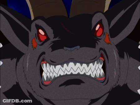 A Cartoon Drawing Of A Monster With Red Eyes GIF