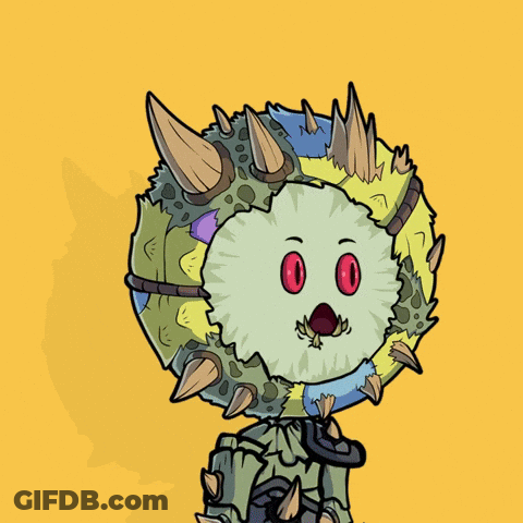 A Cartoon Drawing Of A Monster With Red Eyes And Spikes GIF