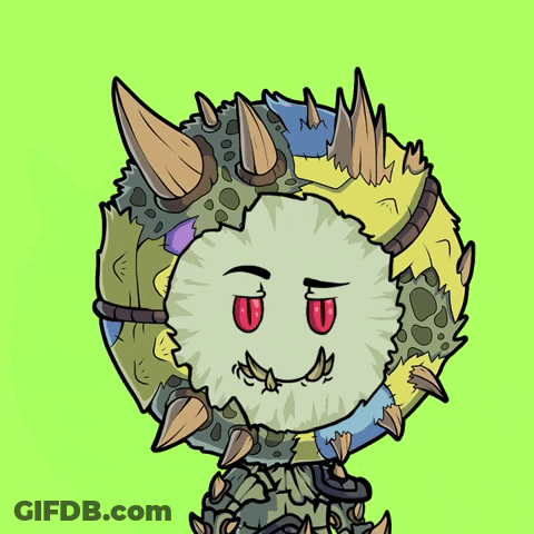 A Cartoon Drawing Of A Monster With Red Eyes And Spikes GIF