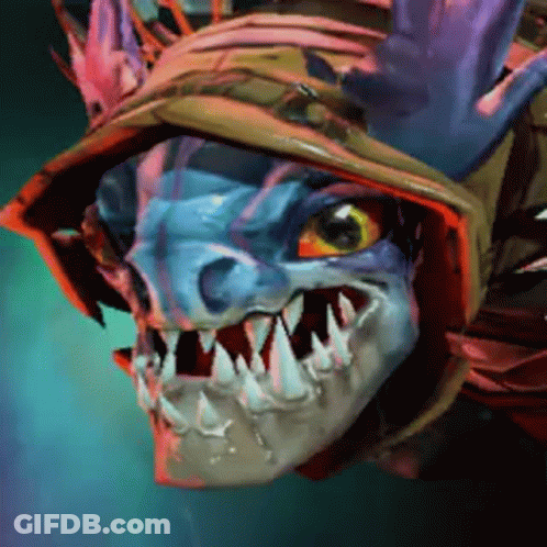 A Cartoon Drawing Of A Monster With Sharp Teeth And Red Eyes GIF