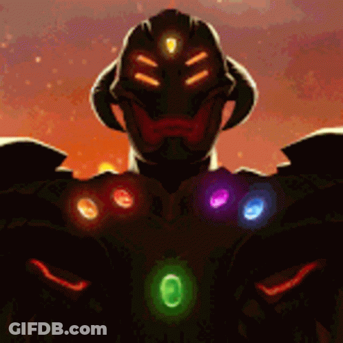 A Cartoon Drawing Of A Monster With The Infinity Stones GIF