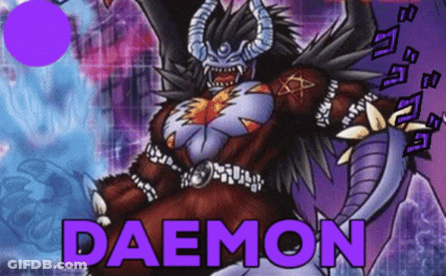 A Cartoon Drawing Of A Monster With The Name Daemon Written On It GIF