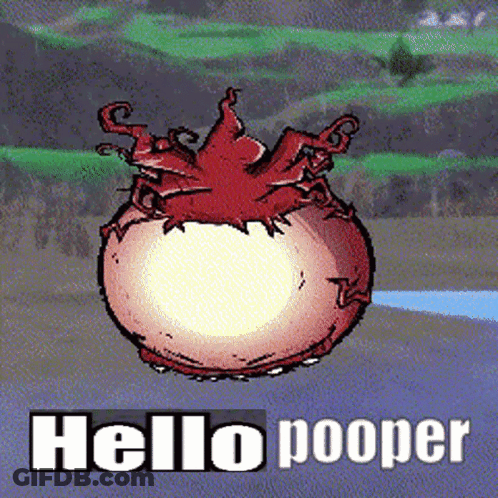 A Cartoon Drawing Of A Monster With The Words Hello Pooper Written Below It GIF