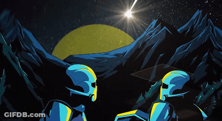 A Cartoon Drawing Of A Mountain With A Comet In The Background GIF