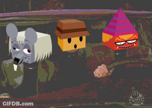 A Cartoon Drawing Of A Mouse A Hat And A Pyramid With The Word Comics At The Bottom GIF