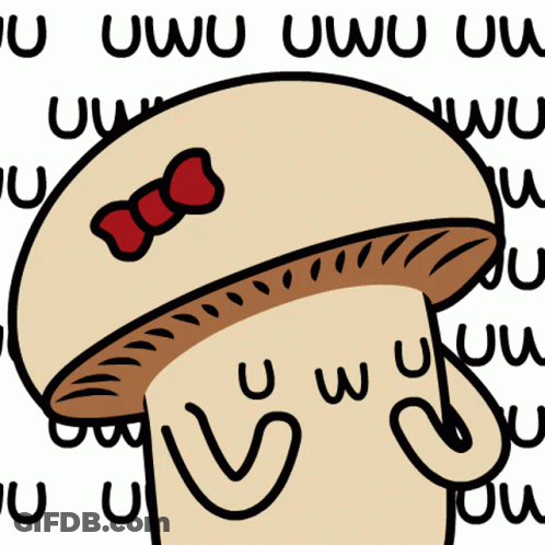 A Cartoon Drawing Of A Mushroom With A Red Bow GIF