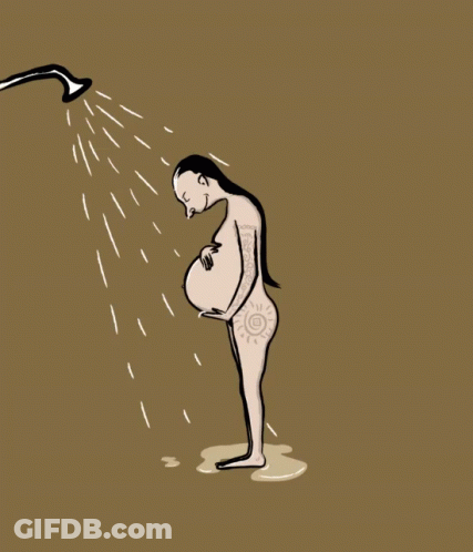 A Cartoon Drawing Of A Naked Pregnant Woman Taking A Shower GIF