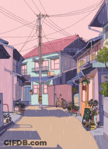 A Cartoon Drawing Of A Narrow Street With A Sign That Says ' A ' On It GIF