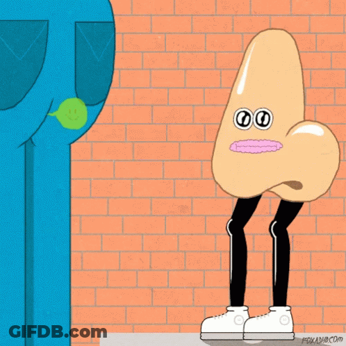 A Cartoon Drawing Of A Nose With A Pink Lip GIF