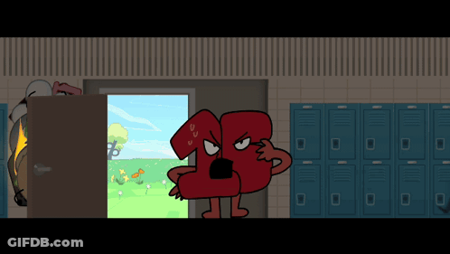 A Cartoon Drawing Of A Number 13 Standing In Front Of A Door GIF