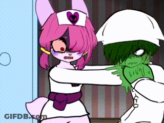 A Cartoon Drawing Of A Nurse And A Monster GIF