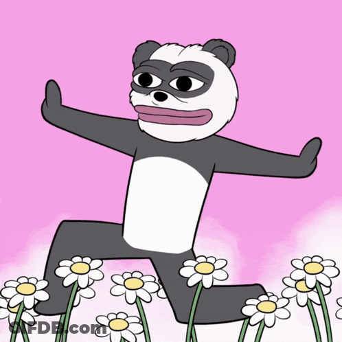 Cartoon Panda Standing In Daisies Field GIF
