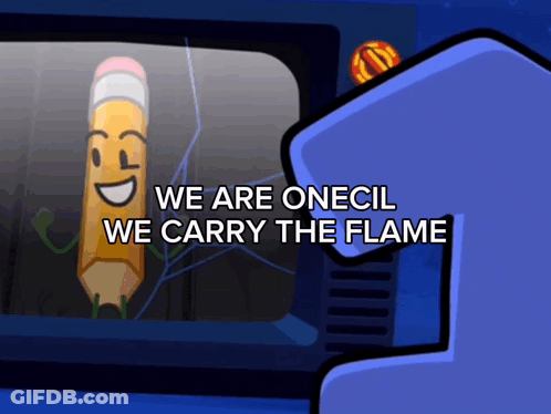 A Cartoon Drawing Of A Pencil With The Words We Are Onecil We Carry The Flame GIF