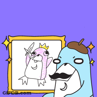 A Cartoon Drawing Of A Penguin With A Crown And A Sword With The Name Wassie Written Above It GIF