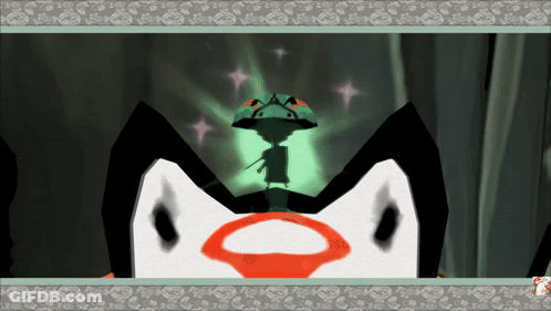 A Cartoon Drawing Of A Penguin With A Green Umbrella On Its Head GIF