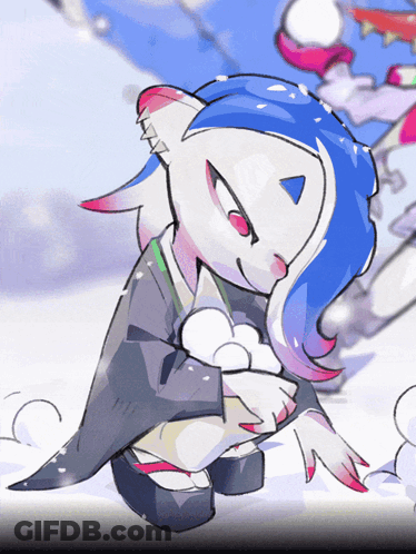 A Cartoon Drawing Of A Penguin With Blue Hair GIF