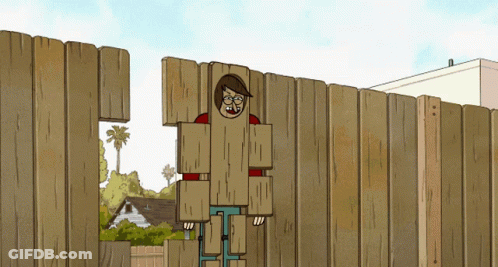 A Cartoon Drawing Of A Person Behind A Wooden Fence GIF