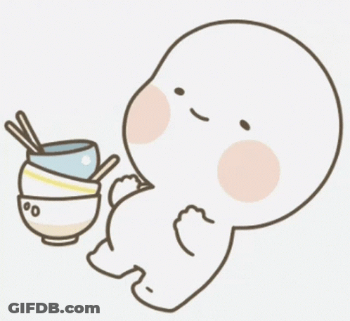 A Cartoon Drawing Of A Person Eating A Bowl Of Food GIF