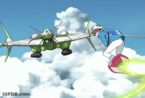 A Cartoon Drawing Of A Person Flying A Jet GIF