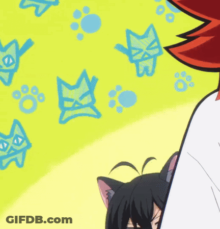 A Cartoon Drawing Of A Person Holding A Cat With Paw Prints In The Background GIF