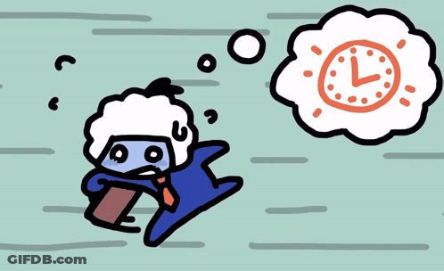 A Cartoon Drawing Of A Person Holding A Cup With A Clock In The Background GIF