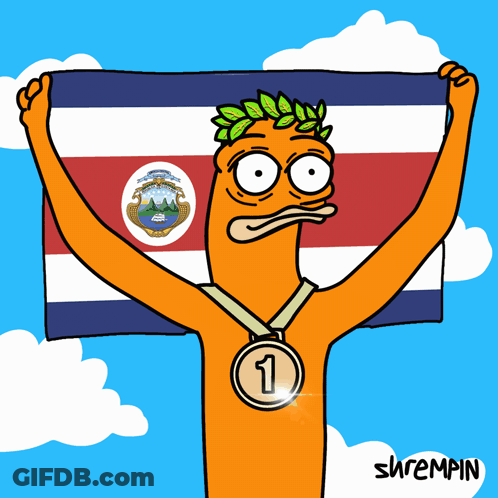 A Cartoon Drawing Of A Person Holding A Flag And Wearing A Medal With The Number 1 On It GIF