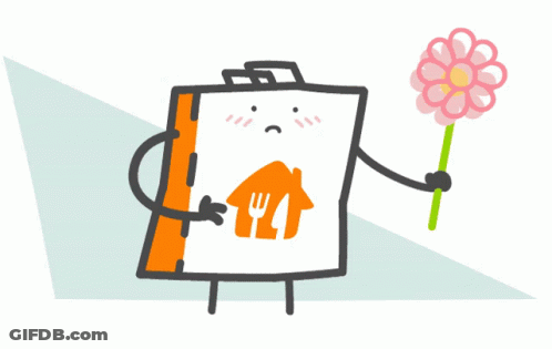 A Cartoon Drawing Of A Person Holding A Flower And A Fork And Knife GIF