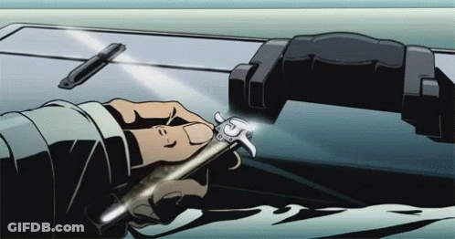 A Cartoon Drawing Of A Person Holding A Gun With The Letter S On It GIF
