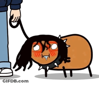 A Cartoon Drawing Of A Person Holding A Leash Of A Dog GIF