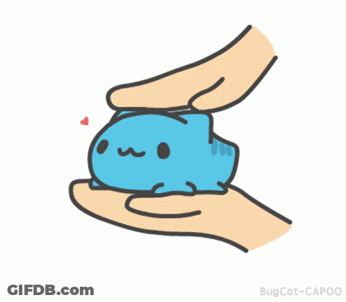 A Cartoon Drawing Of A Person Holding A Small Blue Cat GIF