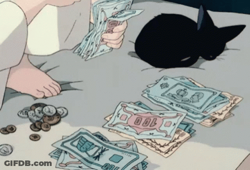 A Cartoon Drawing Of A Person Holding A Stack Of Money With The Number 100 On It GIF