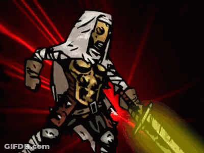 A Cartoon Drawing Of A Person Holding A Sword With A Yellow Light Behind Him GIF